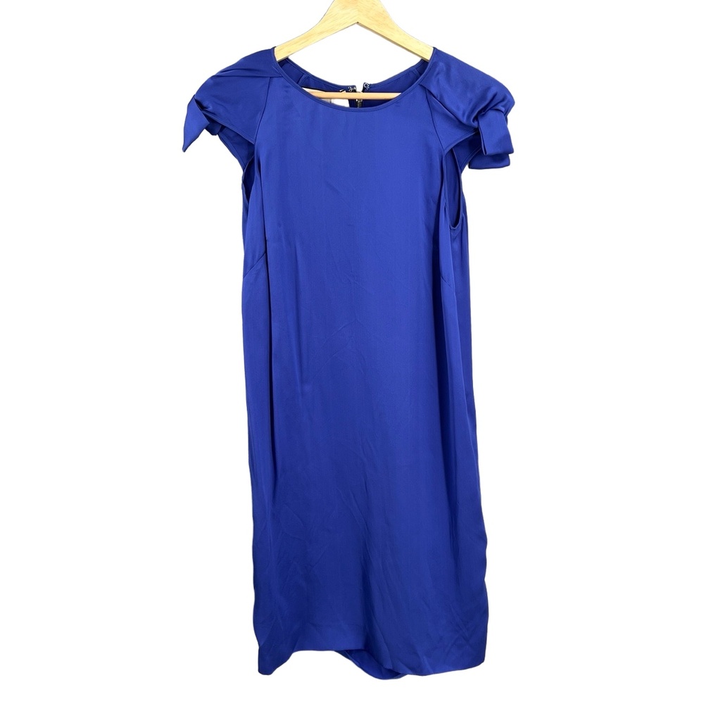 Paul Smith Dress Blue Silk Bow‎ Sleeve Detail Pockets Zipper Back Size 38 New